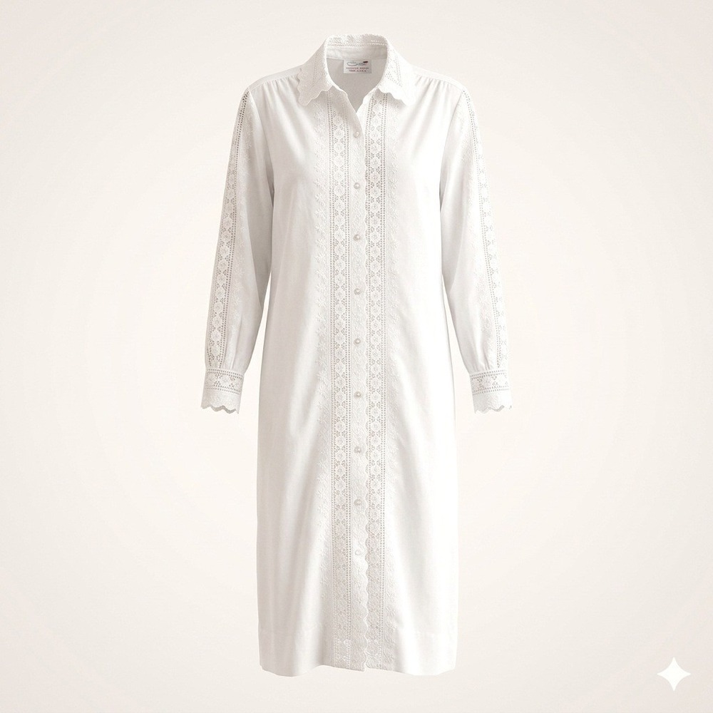 Serbin White Lace Trim Button Up Nightgown Cotton 12 Vintage Cottage Victorian